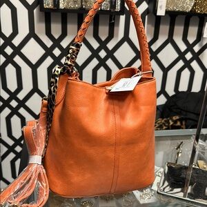 Orange Leather Tote Bag
